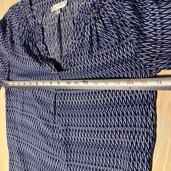 Kenar Blue Black white Patterned Blouse 3/4 Sleeve Elastic Cuff Women's Small - Picture 5 of 8